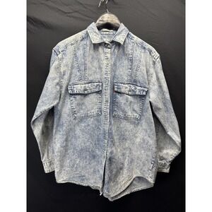 Vintage Levi's Denim Shirt Mens Medium Blue Acid Wash Long Sleeve Button 90s